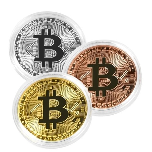 Gold plated bitcoin coin - gold,
