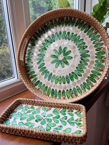 Rattan tray set 2pcs - set, green