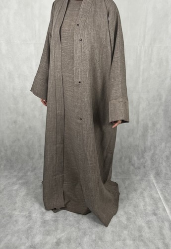 Taupe textured open abaya - textured,