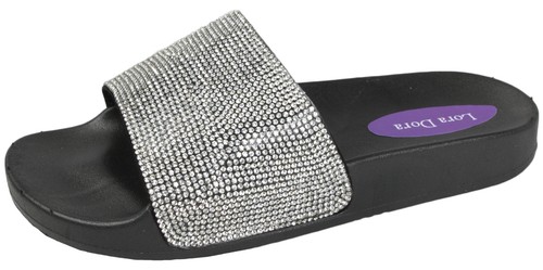 Womens diamante fur sliders - fur,
