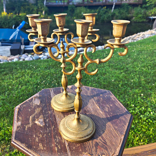 Vtg solid brass candelabra - solid,