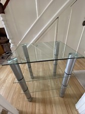 4 Tiers Table Glass Top Matt Finish Silver Table Living Room, Perfect Condition