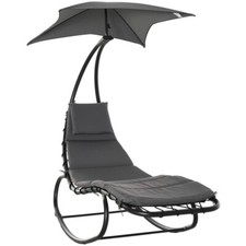 Garden Rocking Sun Lounger Chair with Cushion Pillow & Canopy Shade