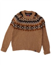 SUPERDRY Womens Crew Neck Jumper Sweater UK 10 Small  Beige Fair Isle AC02