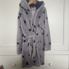 Matalan Grey With Navy Stars Dressing Gown Age 10-11 Very Good