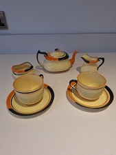 RARE Beautiful Vintage Carlton Ware Art Deco 1930s Tea Set For 2. Orange Black