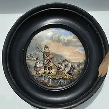 Framed Prattware Pot Lid 'The Shrimpers'