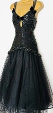 Vintage Frank Usher 1980s Black Sequin Tulle Cocktail Ball Gown Dress New!