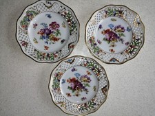 3 x Vintage SCHUMANN DRESDEN Bavaria Reticulated Floral Plates - 7 inch / 17.5cm