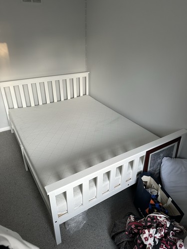 White double wood bed frame - white,