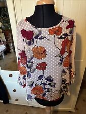 SOON Blouse Size 10 Pale Pink Floral Semi Sheer Chiffon Raised Dot 3/4 Sleeve