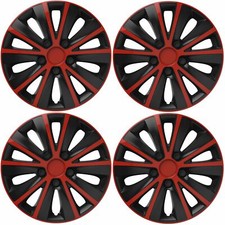 4 x Back & Red Wheel Trims Hub Caps 15" fits Citroen C1 C2 C3 C4 Saxo