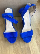 ALDO LADIES ROYAL BLUE FAUX SUEDE WEDGE PLATFORM SANDALS SIZE 5 UK