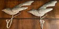 Pair of Decorative Rustic  Hammered metal Bird shaped wall hooks 