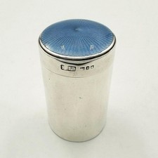 ANTIQUE ROUND BOX GUILLOCHE ENAMEL AND STERLING SILVER LONDON 1912 FINNIGANS LTD