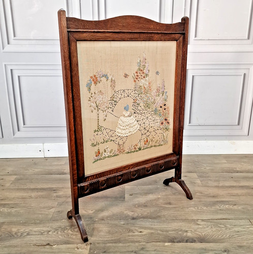 Antique oak firescreen - oak,