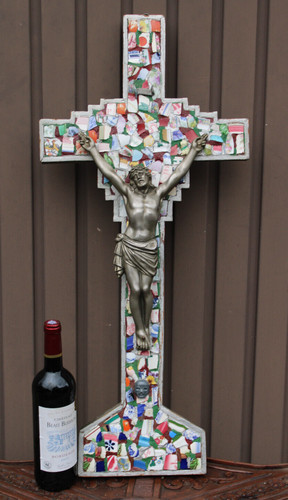 Antique large mosaic crucifix - large,