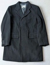 John Lewis Coat Wool (63%) Mens Black Winter Overcoat Buttons Size L