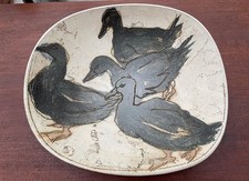 Laurel Keeley Ceramic Studio Pottery Hand Draw Duck bowl, dish  31.5cm x 29cm