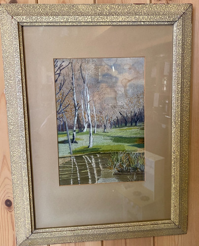 Framed needlework picture - needlework,