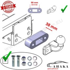 Towbar Tow Ball Spacer Block Plate - 38 mm 1,5” - 2 hole 90 mm spacing + Bolts