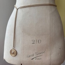 Vintage 1970s gold lion coin charm chain belt | retro gold chain link belt 1970s