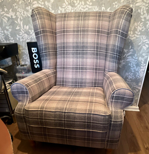 Grey plaid fabric upholstered - grey,