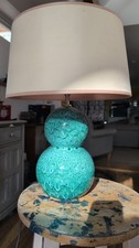 Tiffany Style Vintage Double Globe Lamp Turquoise Crackle Glaze Murano Glass