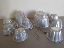 Vintage Aluminium Jelly Moulds, Rabbit, Traditional, Individual, Total 8.