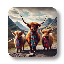Scottish Highland Coo Cow Trio Of Cows In Glencoe Loose Coasters 