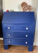 Deep Blue And Cream Writing Desk Bureau