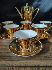 Gold Coffee Set by Johann Seltmann Vohenstrauss. Vintage. Espresso Cups & Pot.