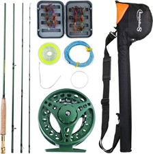 Fly Fishing Rod with Reel Combo Kit Aluminium and Carbon Fiber Green