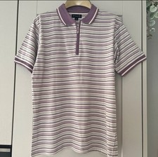 Stylo Mulberry & Ivory Striped Polo T-shirt Top UK Medium BNWT Golf