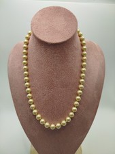 Vintage MONET Knotted Glass Champagne ivory Cream Pearl Necklace Gold Tone Clasp