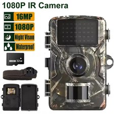 Trail Wildlife Camera with 32GB SD Card 1080P HD Hunting Cam PIR Night Vision UK