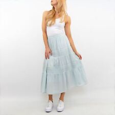 M&S Womens Skirt Per Una Pure Cotton Lace Tiered Midi Floaty Light Elastic Waist
