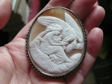 Victorian Carved Hebe the Goddess of Youth Shell Cameo and Silver Brooch