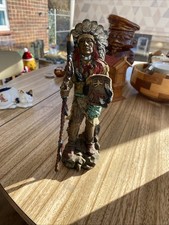 Native American Indian Chief With Spear Statue 9" Resin