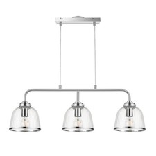 LED Pendant Ceiling Light Bar 3 Way Multi Arm Clear Glass Shades Chrome Modern