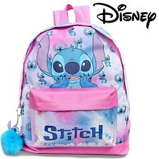 Disney Stitch Girls Backpack Kids Pom Pom Keyring Glitter Pocket School Bag