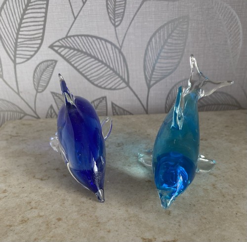 Pair glass dolphins - of,