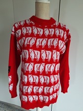 Vintage Knitted Red & White Black Sheep Patterned Jumper 12 M 80s Retro Alt 