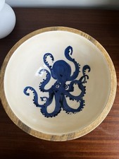 Shoeless Joe Octopus Wooden Salad Bowl Coastal Decor• Good Condition•