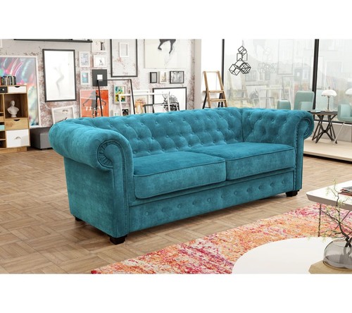Teal chesterfield seater - chesterfield, 2