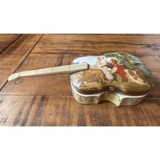 Vtge Sankyo Music Box Porcelain Cello Shape Victorian Lovers Fur Elise Mint!