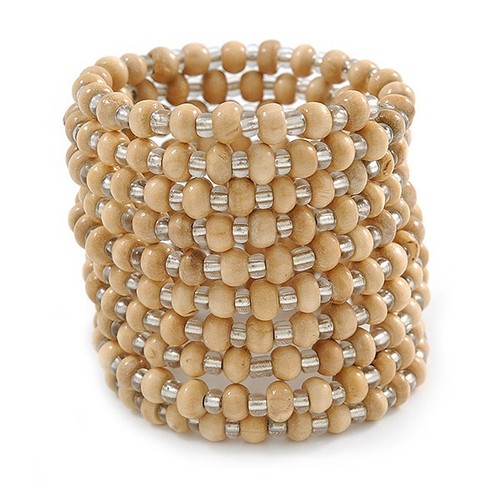 Wide glass wood beaded coiled - wood,