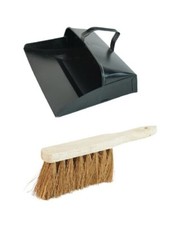 STRONG METAL DUSTPAN AND BRUSH SET SOFT BRUSH BLACK DUST ASH PAN INDOOR&OUTDOOR