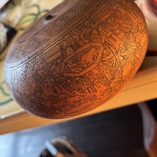 Stunning Vintage Peruvian Story Teller Intricately Hand Carved Gourd Folk Art