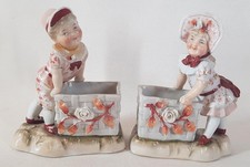 Pair of Antique Children with Baskets Conta Boehme 8551 German Vases C1880